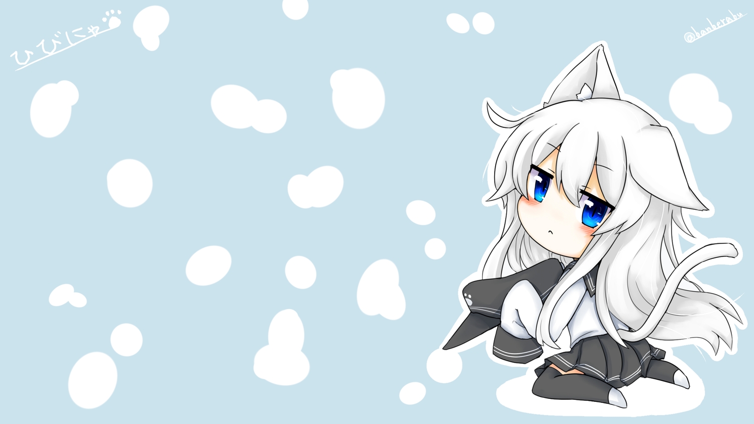 animal_ears, anthropomorphism, aqua_eyes, catgirl, hat, hibiki_(kancolle), kantai_collection, long_hair