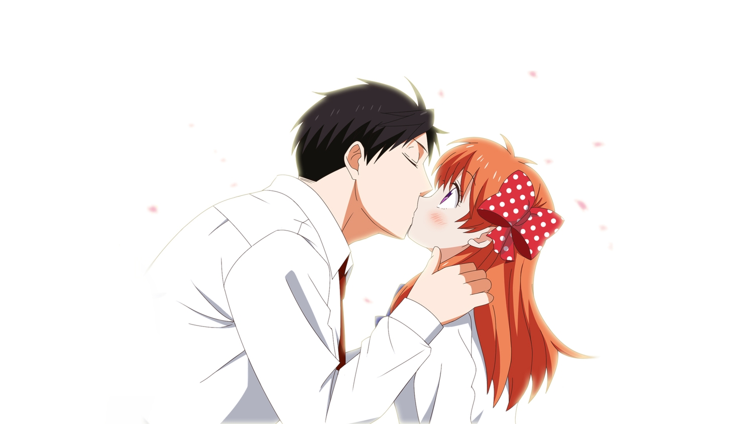 blush, gekkan_shoujo_nozaki-kun, kiss, male, nozaki_umetarou, petals, sakura_chiyo, tagme_(artist)