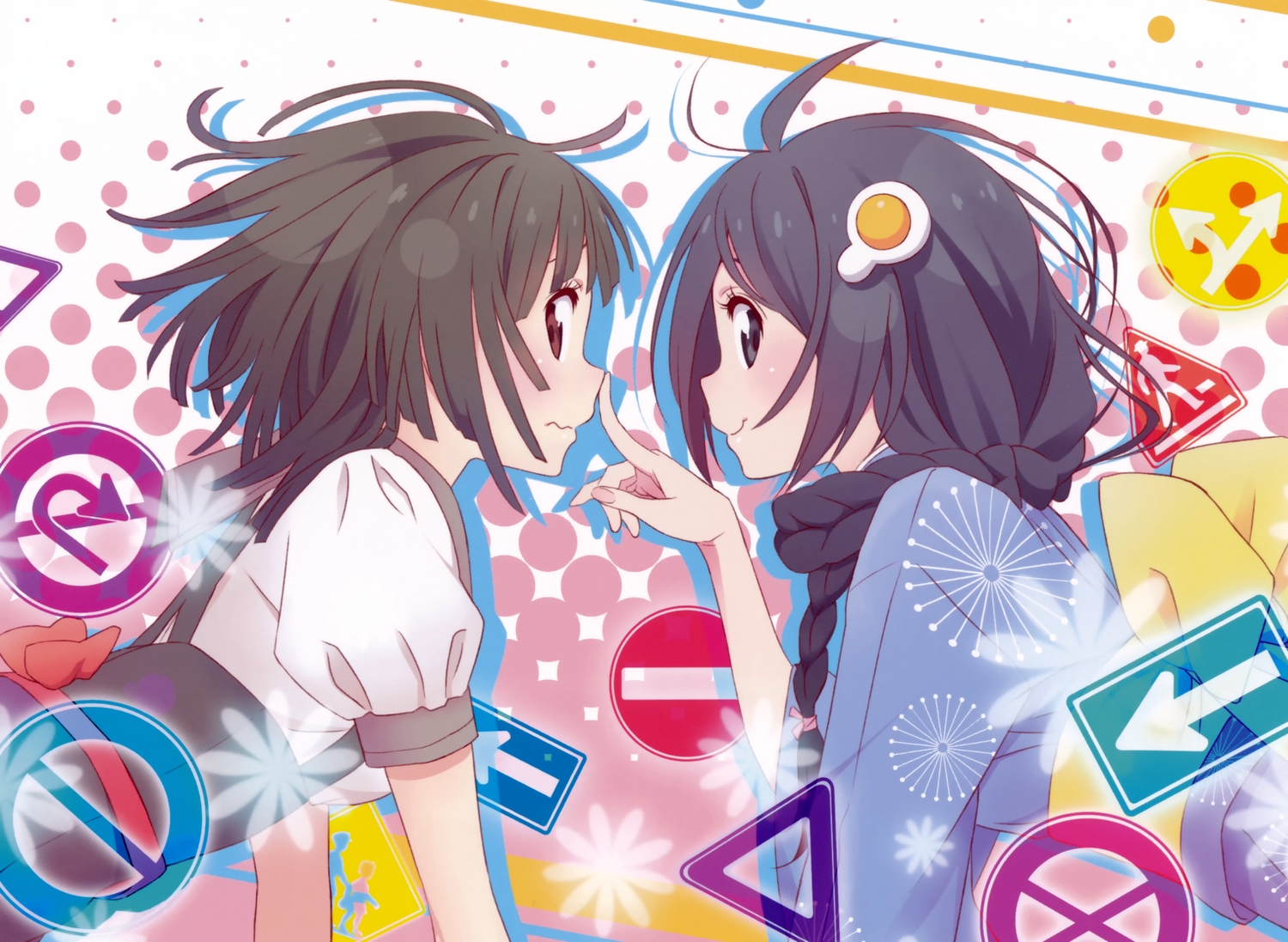 araragi_tsukihi, bakemonogatari, black_hair, brown_hair, komi_naoshi, monogatari_(series), nisemonogatari, scan, sengoku_nadeko