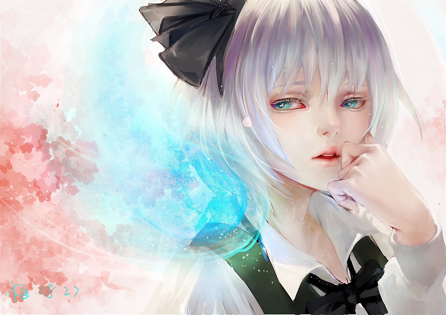 aqua_eyes, bow, headband, kamachi_kamachi-ko, konpaku_youmu, short_hair, touhou, white_hair