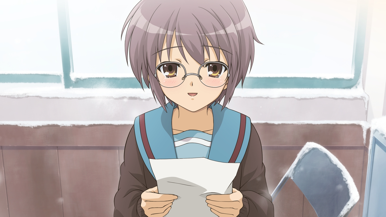 game_cg, glasses, gray_hair, nagato_yuki, school_uniform, short_hair, suzumiya_haruhi_no_tsuisou, suzumiya_haruhi_no_yuutsu