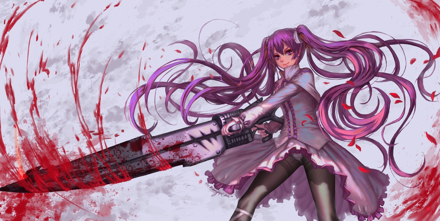 akame_ga_kill!, blood, edenfox, gun, long_hair, mine_(akame_ga_kill!), panties, pantyhose