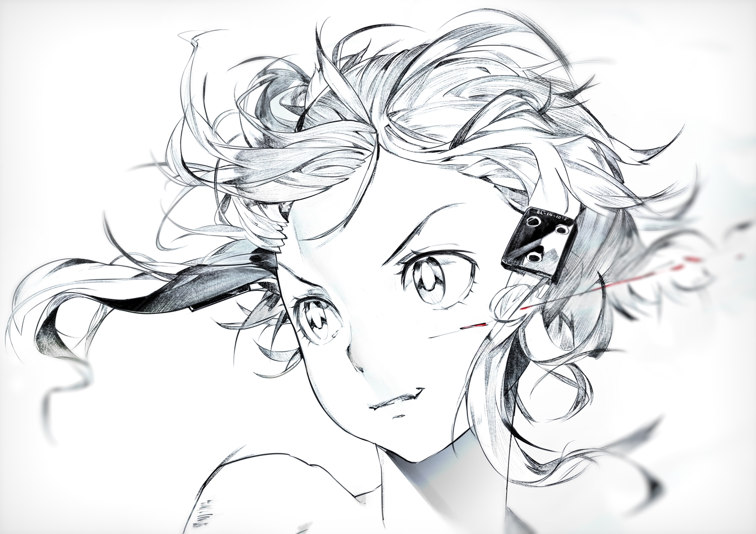 blood, el-zheng, gun_gale_online, monochrome, shinon_(sao), short_hair, sketch, sword_art_online