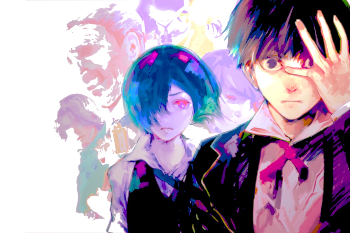 hideyoshi_nagachika, ishida_sui, kamishiro_rize, kaneki_ken, kirishima_touka, male, polychromatic, renji_yomo, tokyo_ghoul, tsukiyama_shuu, white, yoshimura_(tokyo_ghoul)