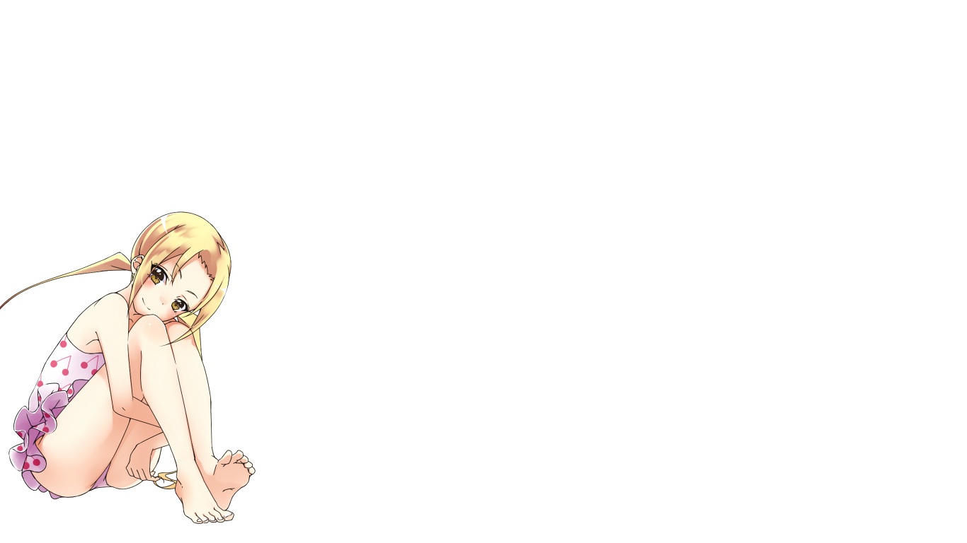 barefoot, blonde_hair, hagimura_suzu, seitokai_yakuindomo, swimsuit, touryou, twintails, white, yellow_eyes