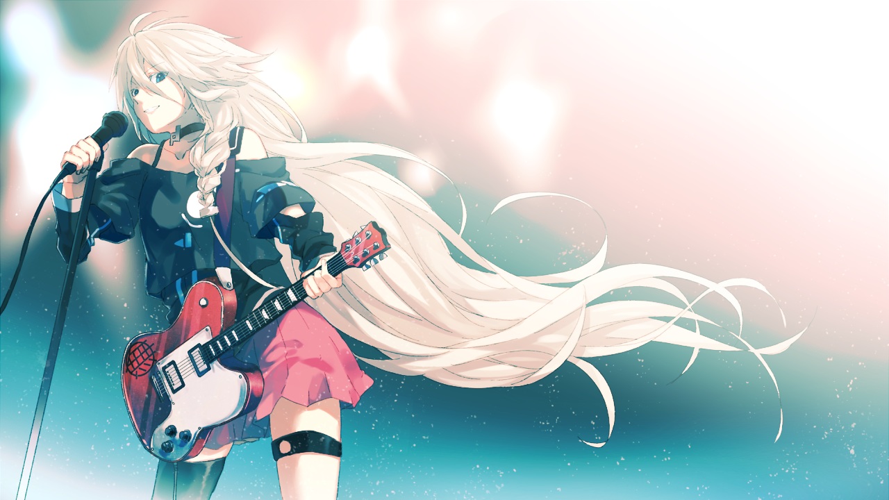 guitar, ia, instrument, keshitsubu, long_hair, microphone, vocaloid