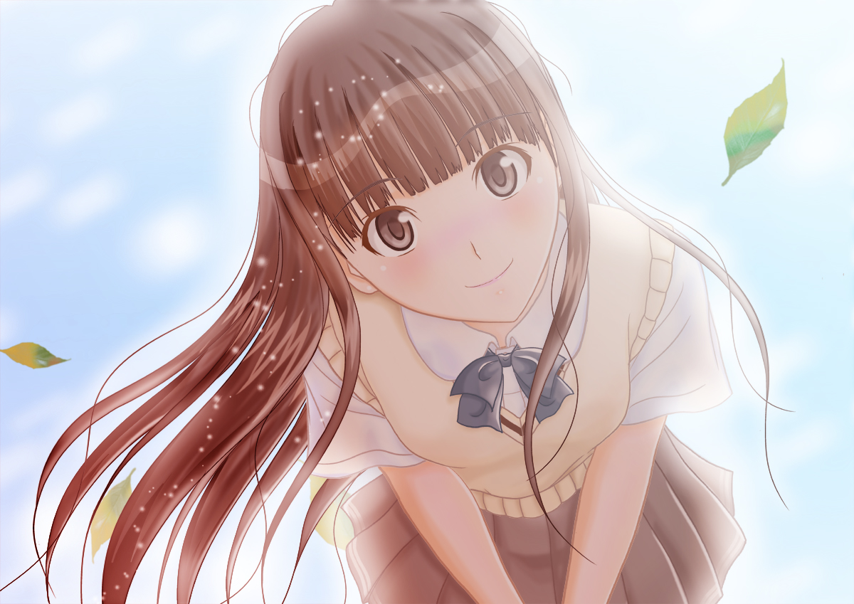 amagami, ayatsuji_tsukasa, blush, bow, brown_eyes, brown_hair, h.i.t_(59-18-45), leaves