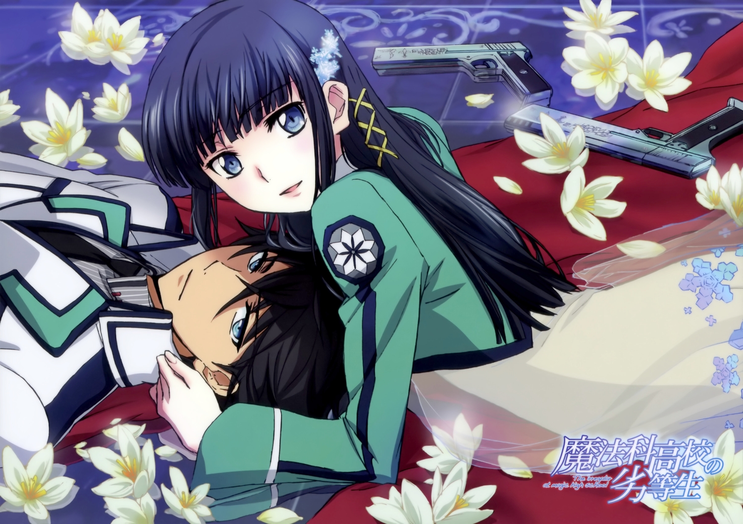 gun, mahouka_koukou_no_rettousei, scan, school_uniform, shiba_miyuki, shiba_tatsuya, tagme_(artist), weapon
