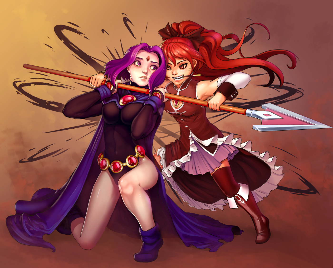 mahou_shoujo_madoka_magica, raven_(teen_titans), sakura_kyouko, saneperson, teen_titans_go!