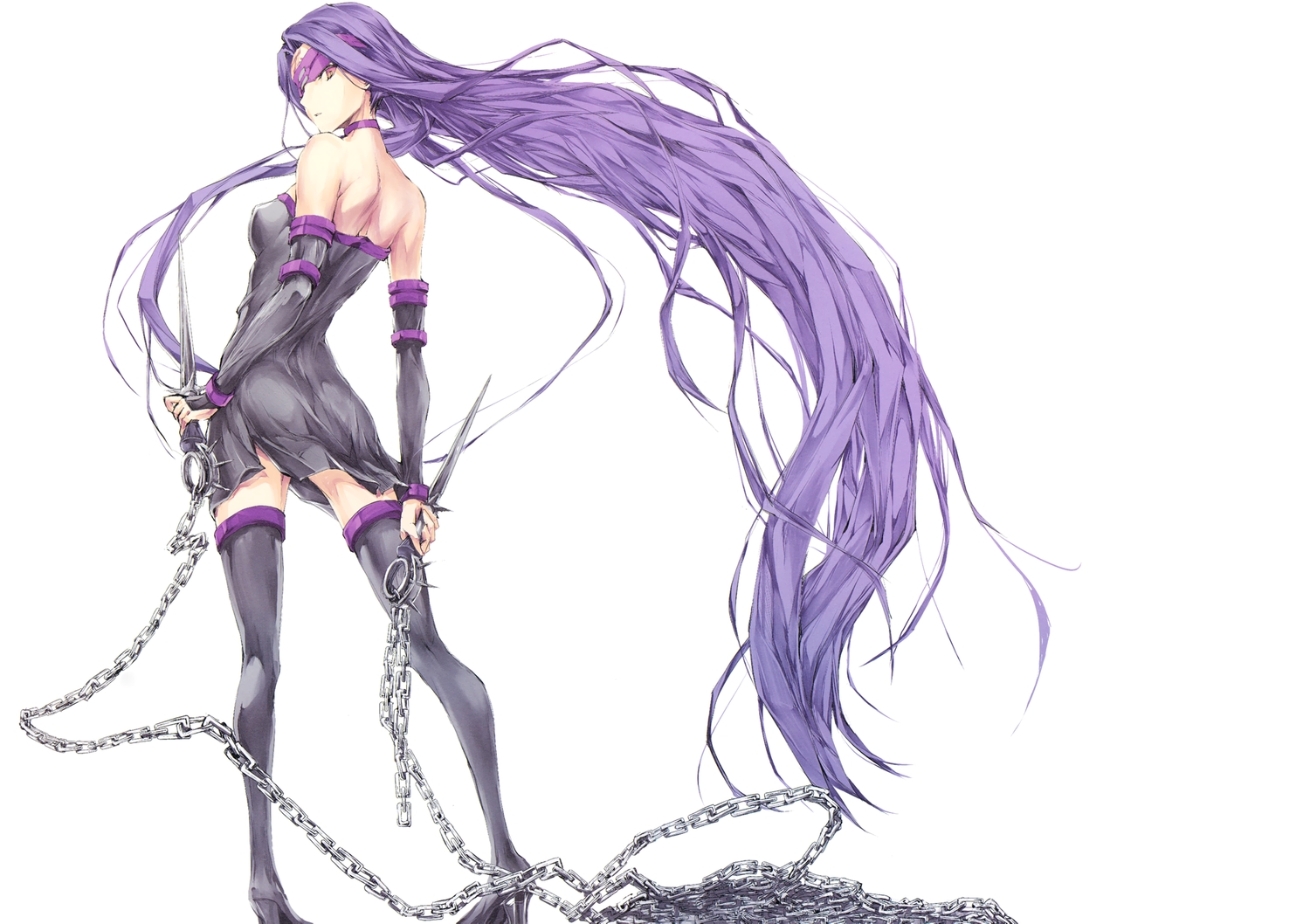 dress, fate_(series), fate/stay_night, kizuki_aruchu, long_hair, purple_hair, rider, thighhighs, weapon, white