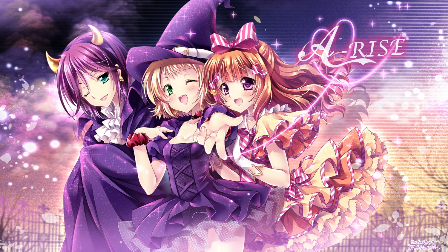 breasts, cleavage, dress, halloween, hat, horns, kira_tsubasa, love_live!_school_idol_project