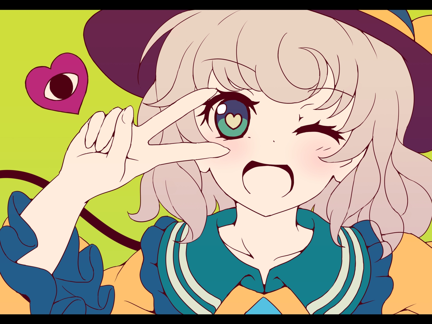 blue_eyes, blush, close, dise, hat, heart, komeiji_koishi, short_hair