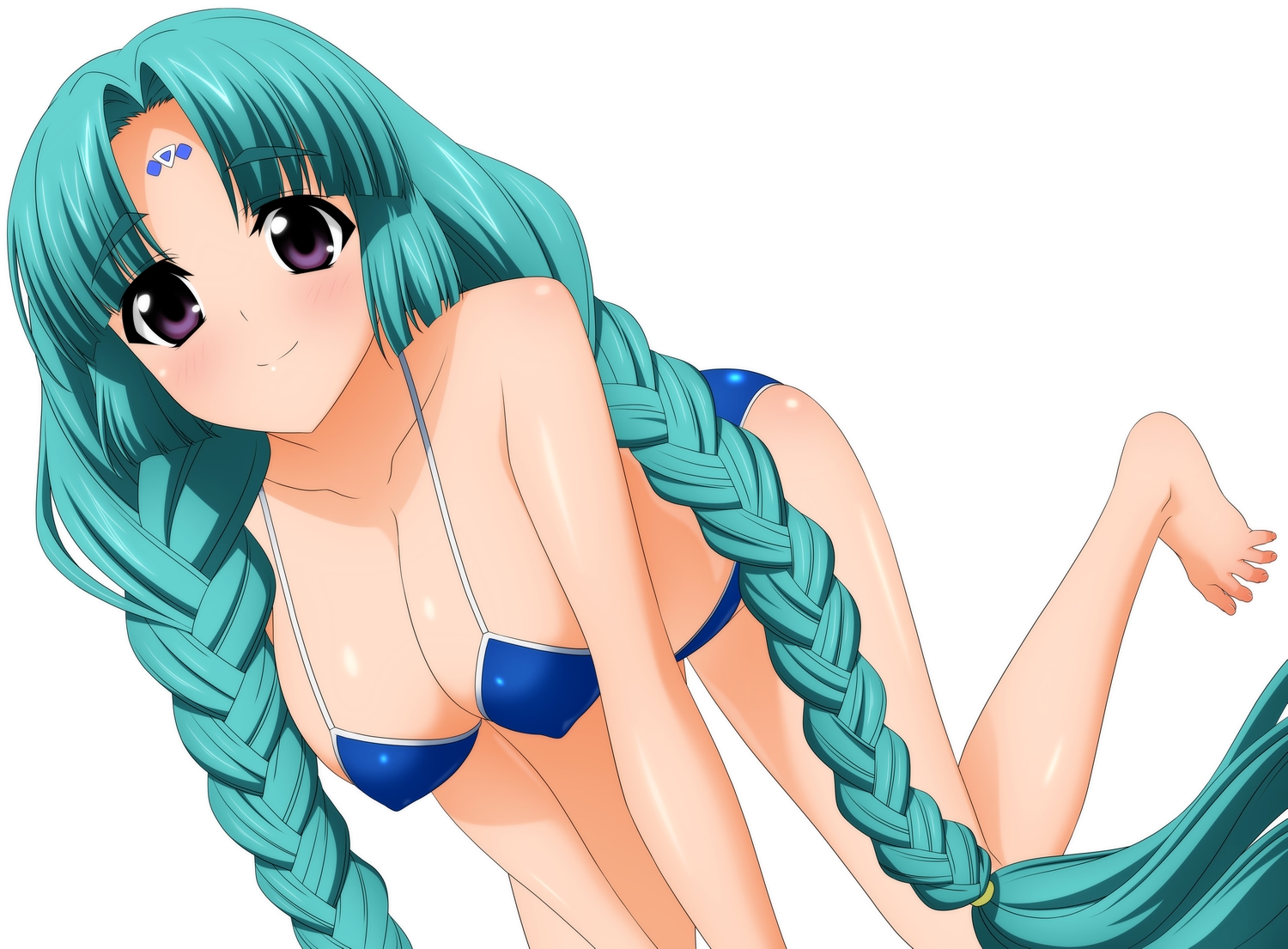 bikini, braids, breasts, canal_volphied, cleavage, erect_nipples, green_hair, long_hair, lost_universe, sugimura_tomokazu, swimsuit, wave_ride
