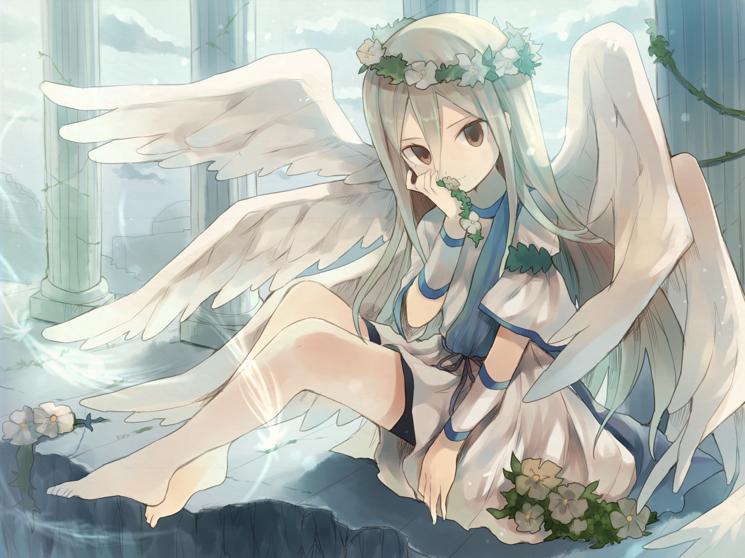 afuro_terumi, all_male, barefoot, flowers, inazuma_eleven, kinakomoti, long_hair, male, otoko_no_ko, wings