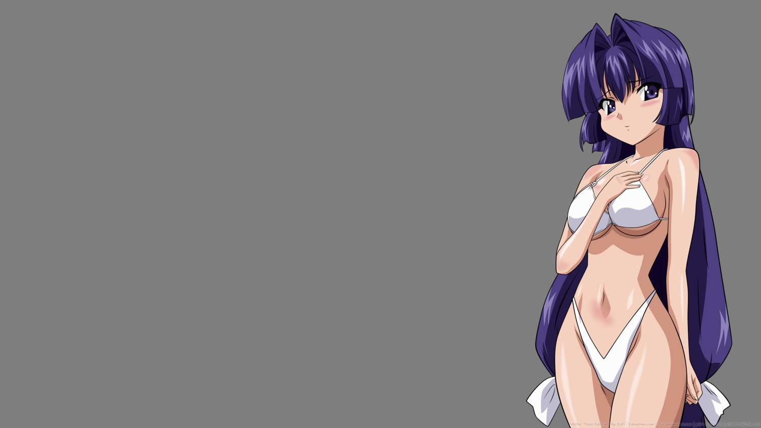 bikini, blue_eyes, kamishiro_rin, long_hair, maburaho, purple_hair, swimsuit, transparent, vector