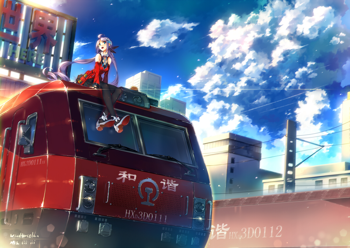 blue_eyes, clouds, long_hair, mkiiiiii_(chuanxcc), original, pantyhose, pink_hair, scenic