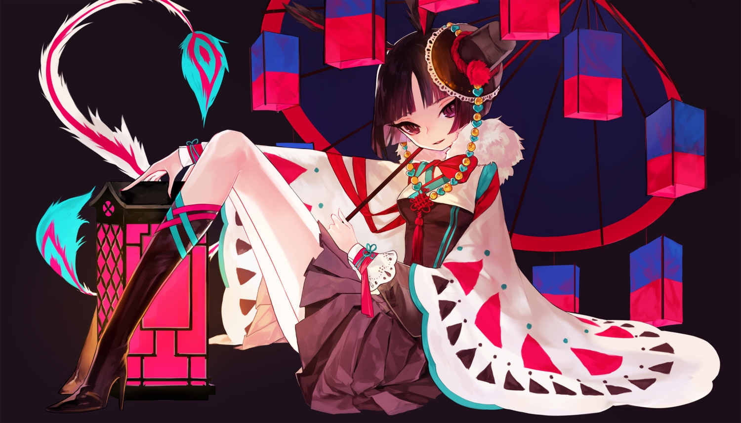 black_eyes, boots, cape, headdress, judy6241, original, skirt, umbrella