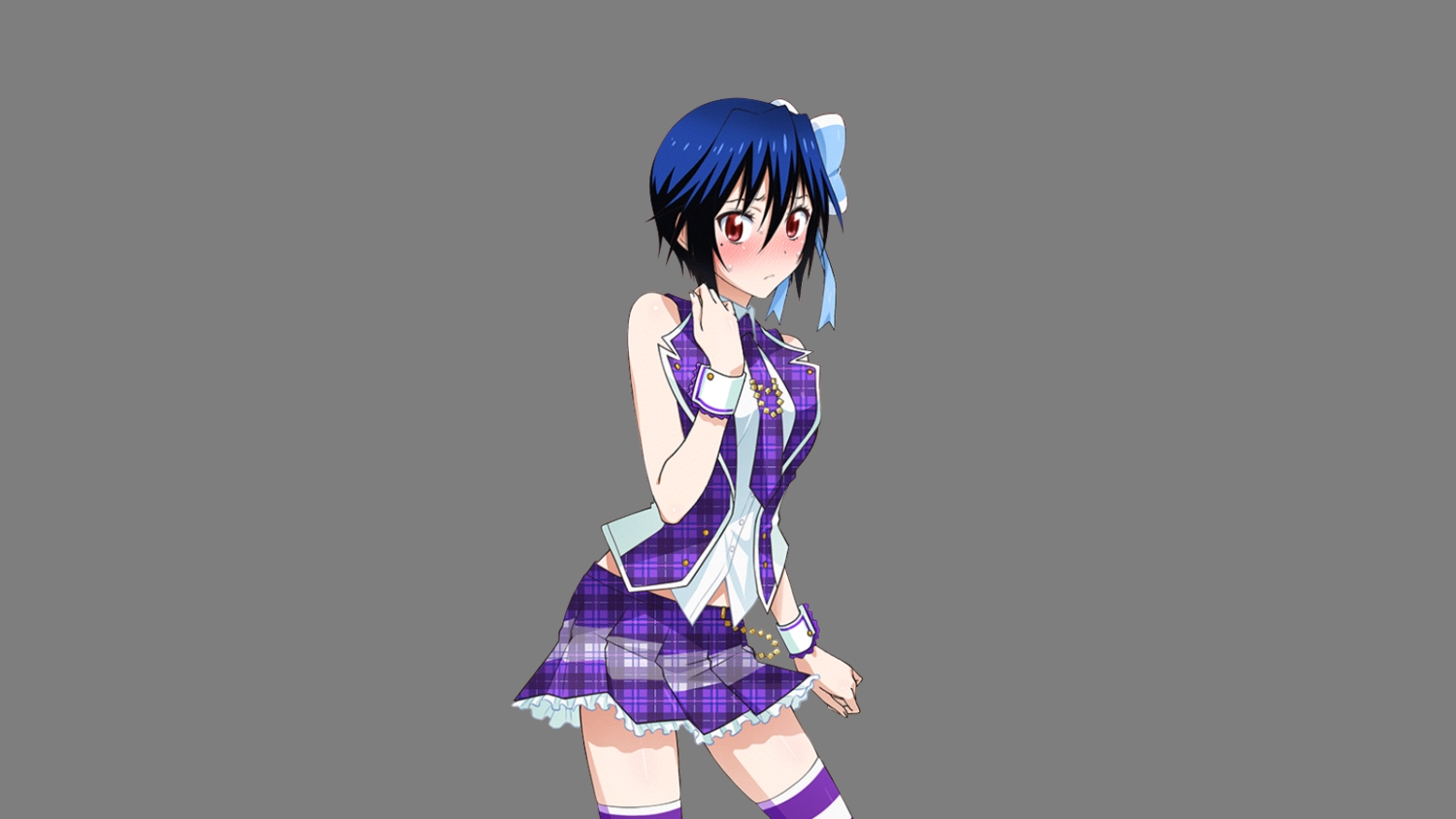 blue_hair, blush, na-na-ka, nisekoi, red_eyes, ribbons, short_hair, skirt