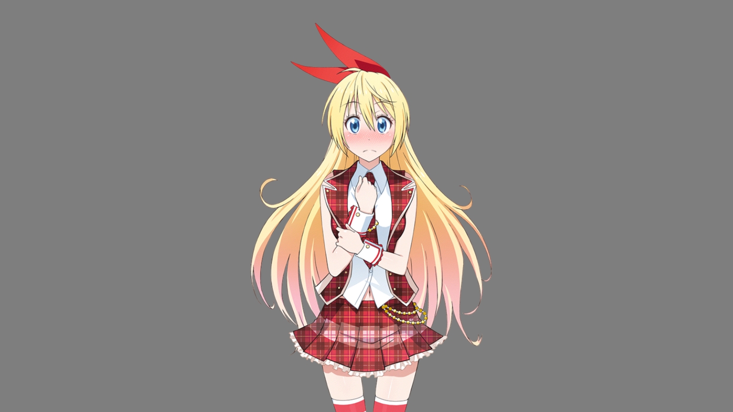 blonde_hair, blue_eyes, blush, kirisaki_chitoge, long_hair, na-na-ka, navel, nisekoi