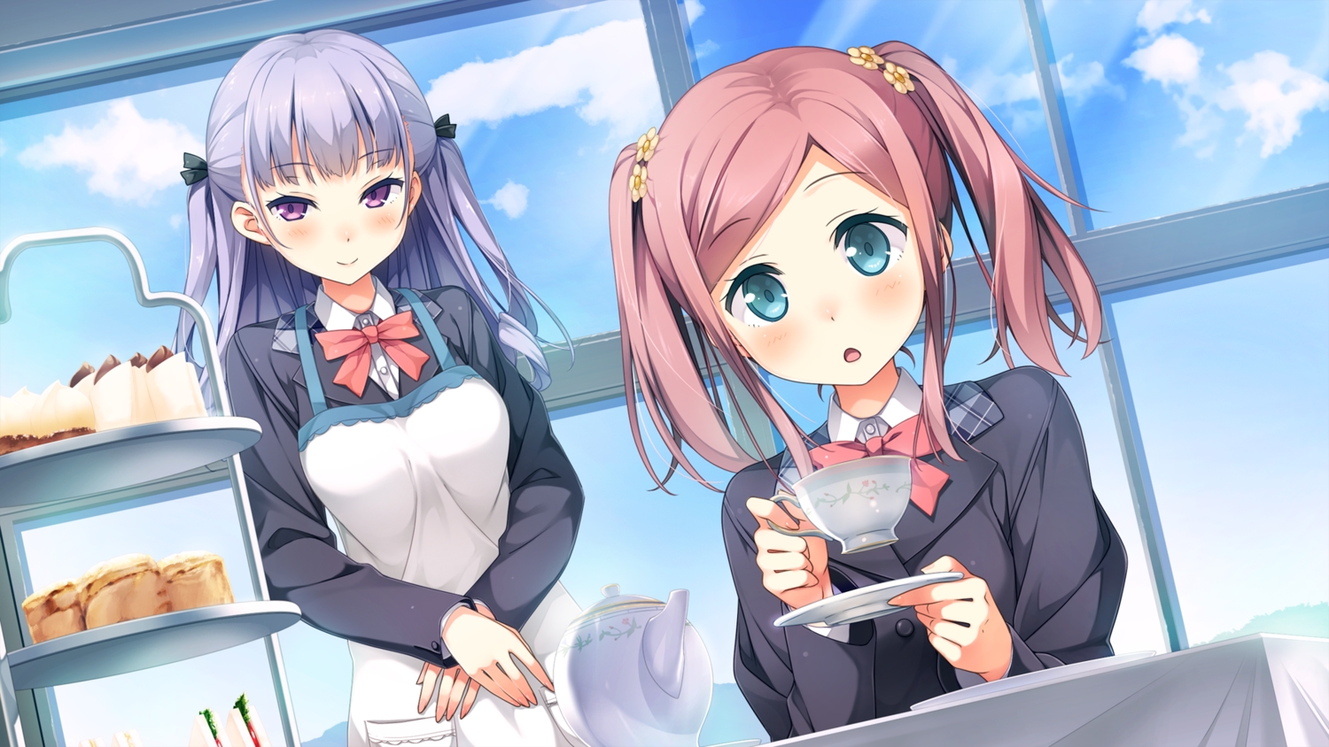 chiyoda_momoka, cube, drink, game_cg, kantoku, koi_suru_kanojo_no_bukiyou_na_butai, kokonoe_maria, school_uniform