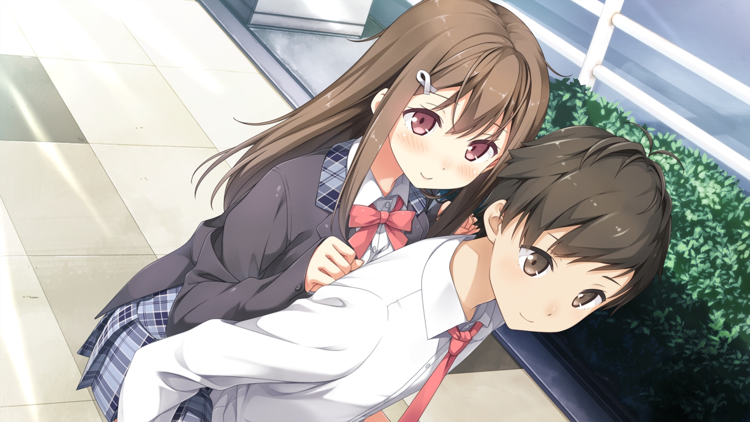 blush, brown_hair, cube, game_cg, kantoku, koi_suru_kanojo_no_bukiyou_na_butai, long_hair, miyakuni_ichigo