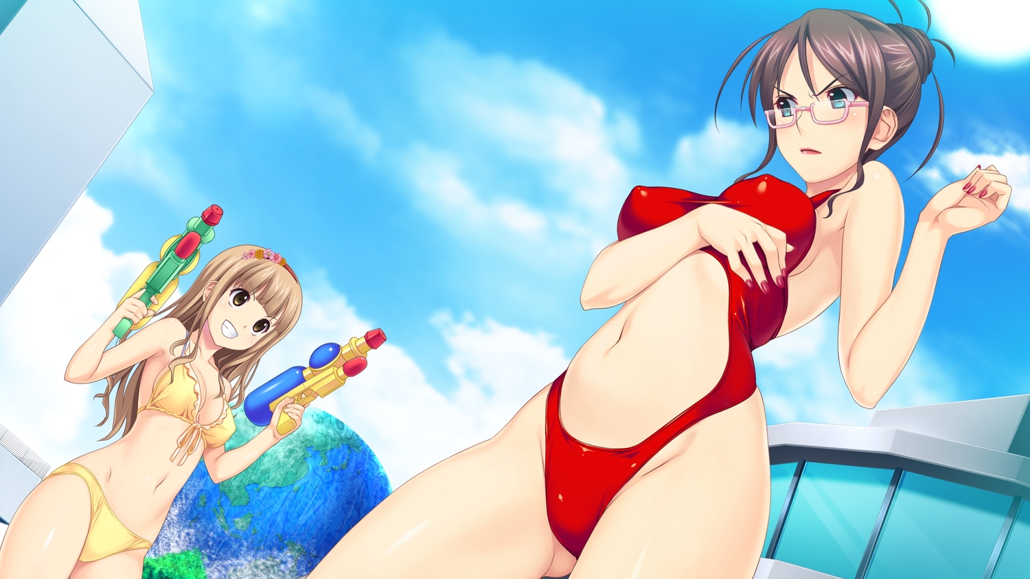2girls, game_cg, glasses, koutaro, mukou_aoi_(tropical_vacation), swimsuit, tagme, tokoro_koran, tropical_vacation, twinkle