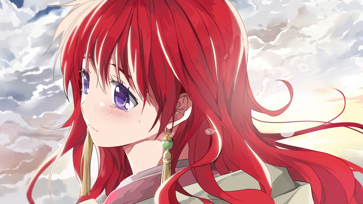akatsuki_no_yona, blue_eyes, blush, close, eunram, long_hair, red_hair, tears, yona