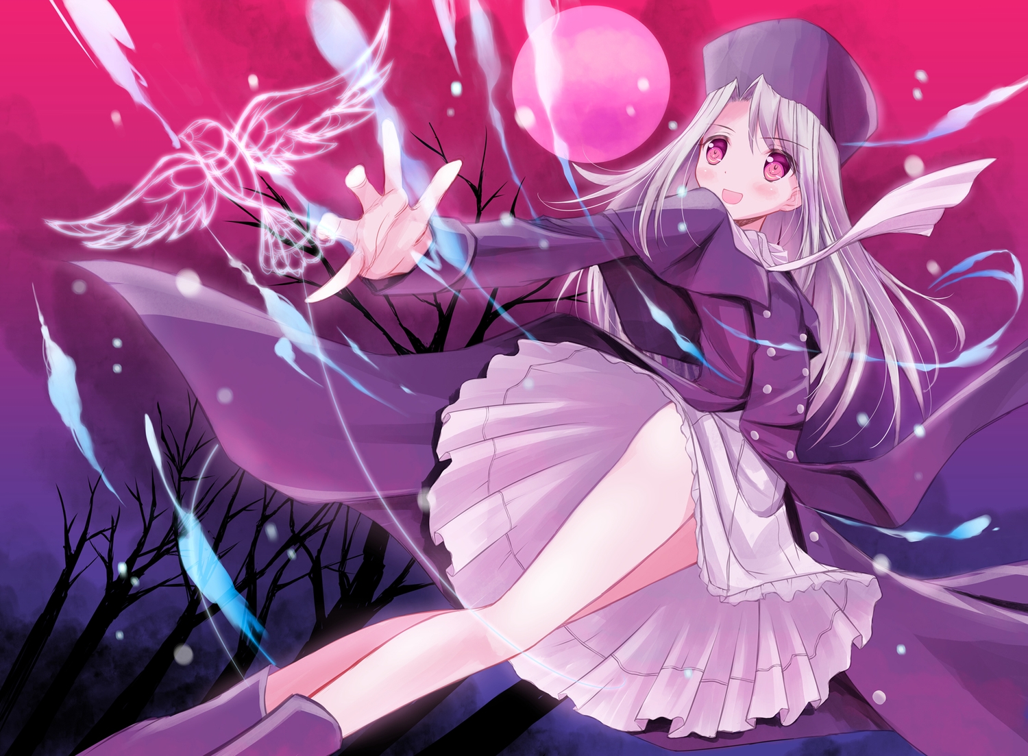 fate_(series), fate/stay_night, hat, illyasviel_von_einzbern, kneehighs, kouzuki_hajime, long_hair, mage