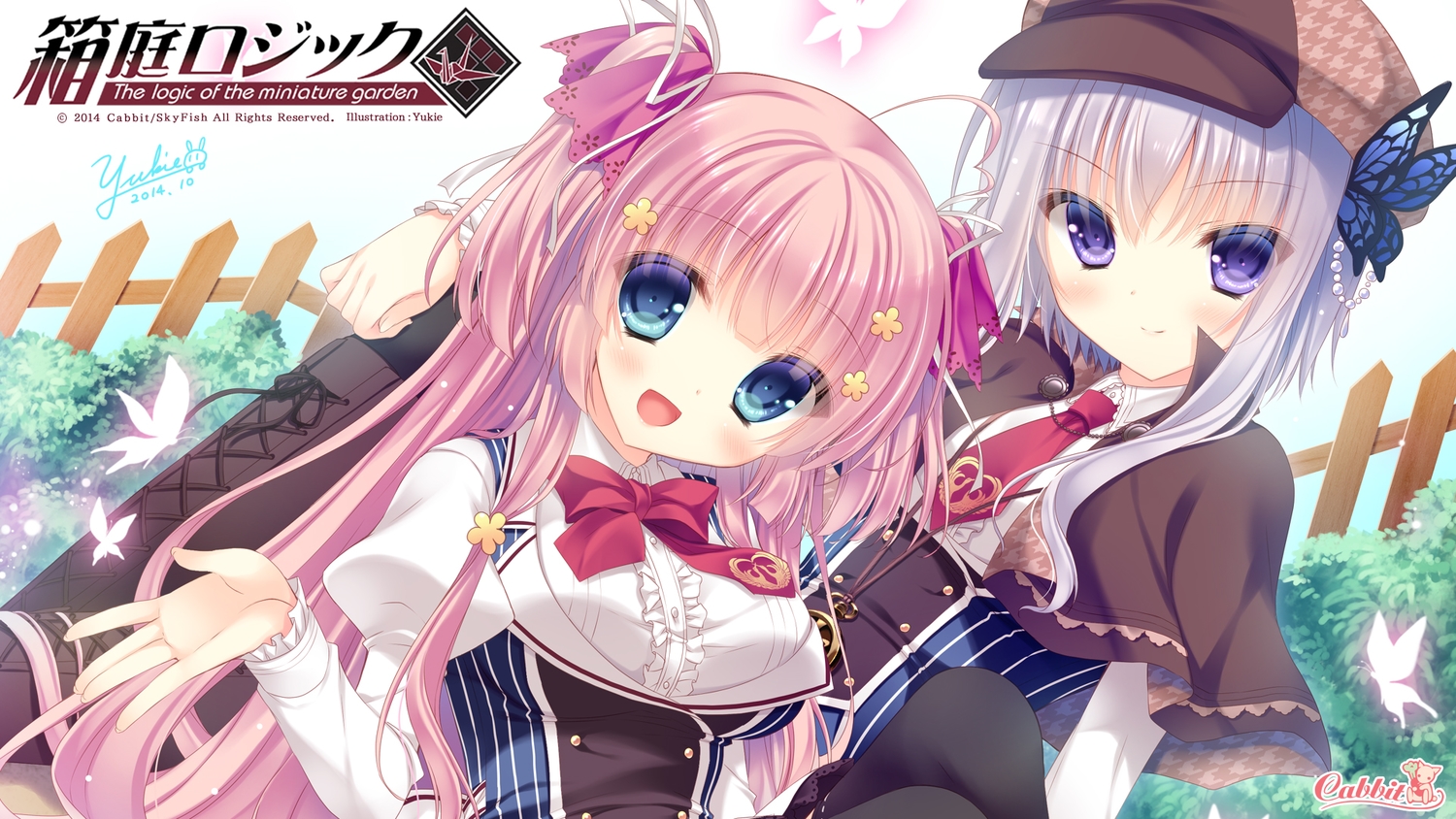 2girls, cabbit, hakoniwa_logic, hat, iriya_koko, maezono_kirika, pantyhose, school_uniform