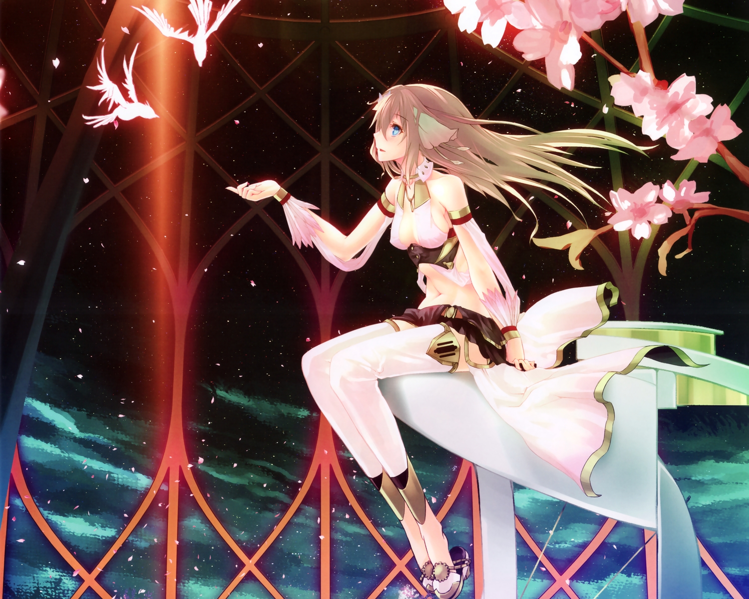 animal, bird, brown_hair, ciel_nosurge, ionasal, long_hair, no_bra, ntny