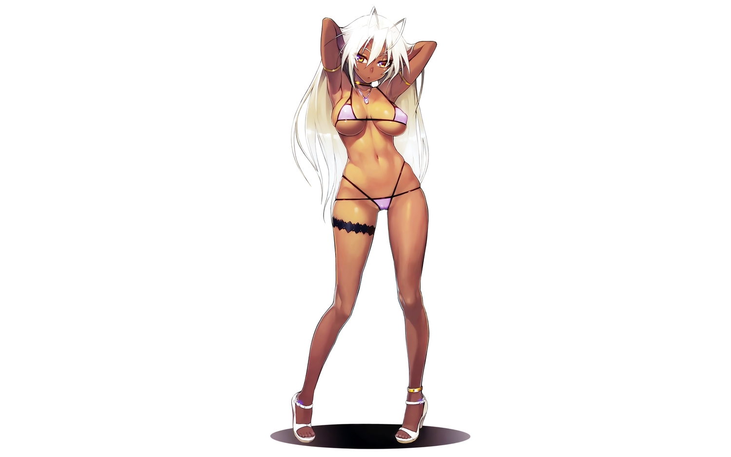 breasts, cameltoe, dark_skin, garter, namaniku_atk, sandaime_muramasa, soukou_akki_muramasa, swimsuit, third-party_edit, white, white_hair, yellow_eyes
