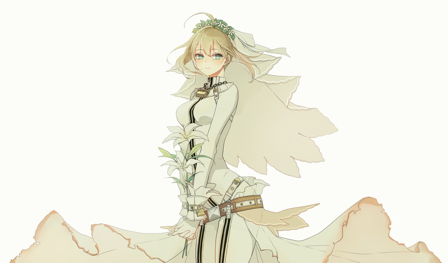 blonde_hair, eyokiki, fate/extra, fate_(series), fate/stay_night, flowers, green_eyes, headdress, necklace, nero_claudius_(bride), white