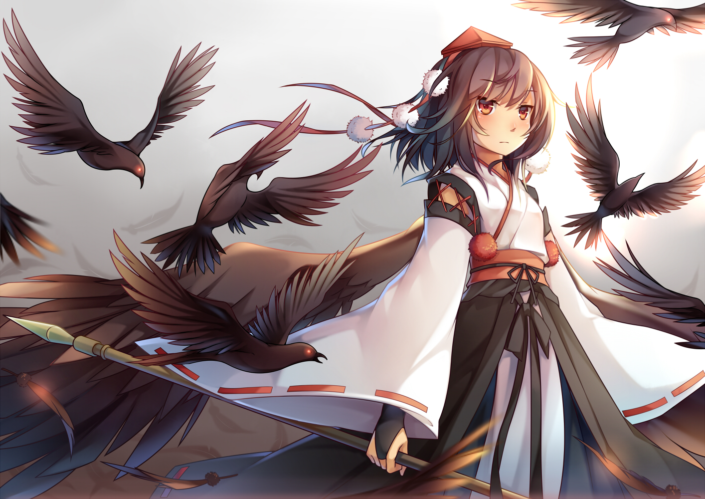 animal, bird, hat, japanese_clothes, koxo-01, red_eyes, shameimaru_aya, short_hair, touhou