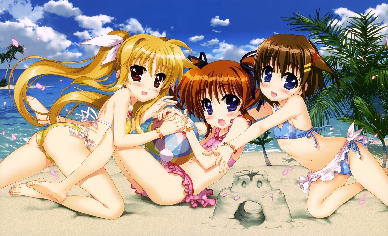 ball, beach, bikini, fate_testarossa, fujima_takuya, mahou_shoujo_lyrical_nanoha, scan, swimsuit