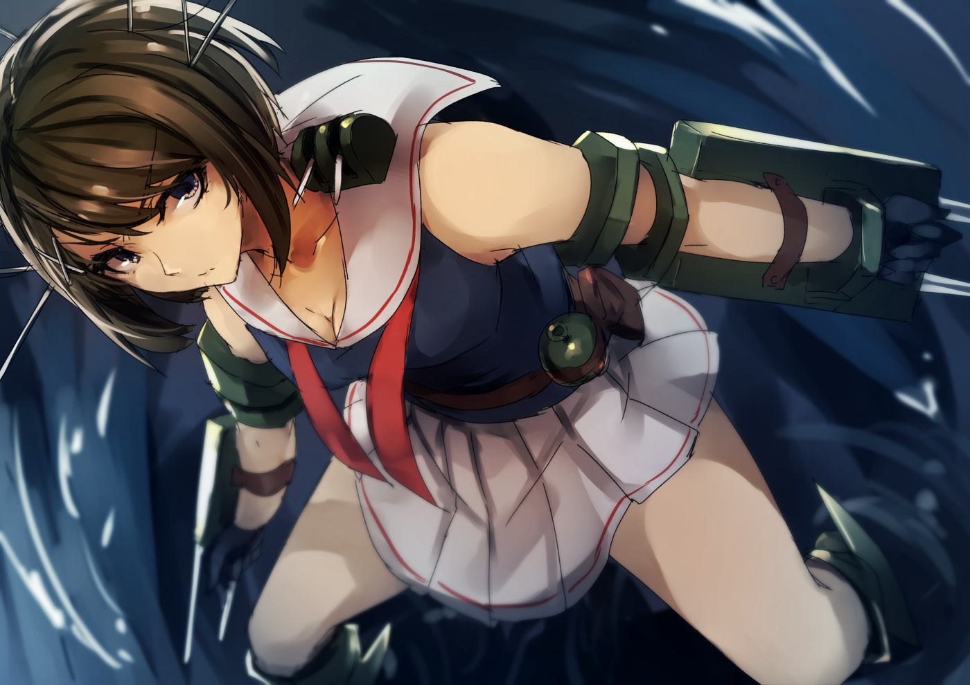 anthropomorphism, breasts, brown_hair, cleavage, genyaky, gloves, kantai_collection, maya_(kancolle)
