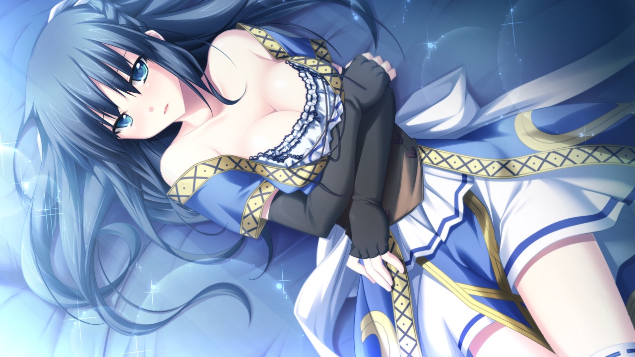 blue_eyes, breasts, cleavage, eushully, game_cg, liselle_l'ourson, madou_koukaku