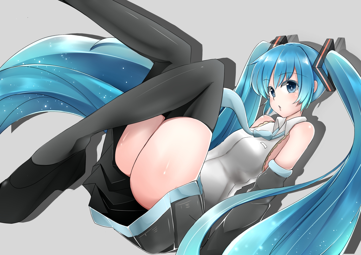 aqua_eyes, aqua_hair, hatsune_miku, kazenoko, long_hair, skirt, thighhighs, tie