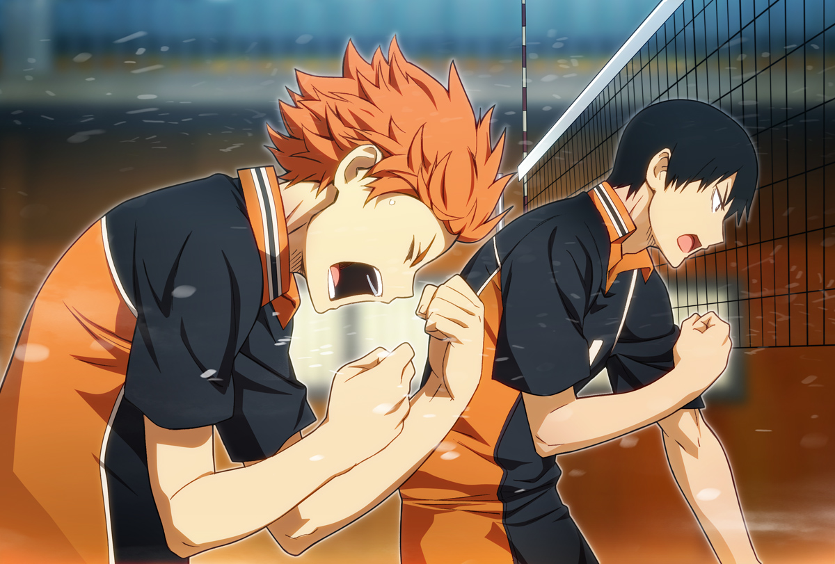 all_male, black_hair, haikyuu!!, hinata_shouyou, kageyama_tobio, male, nyoro_(nyoronyoro000), orange_hair