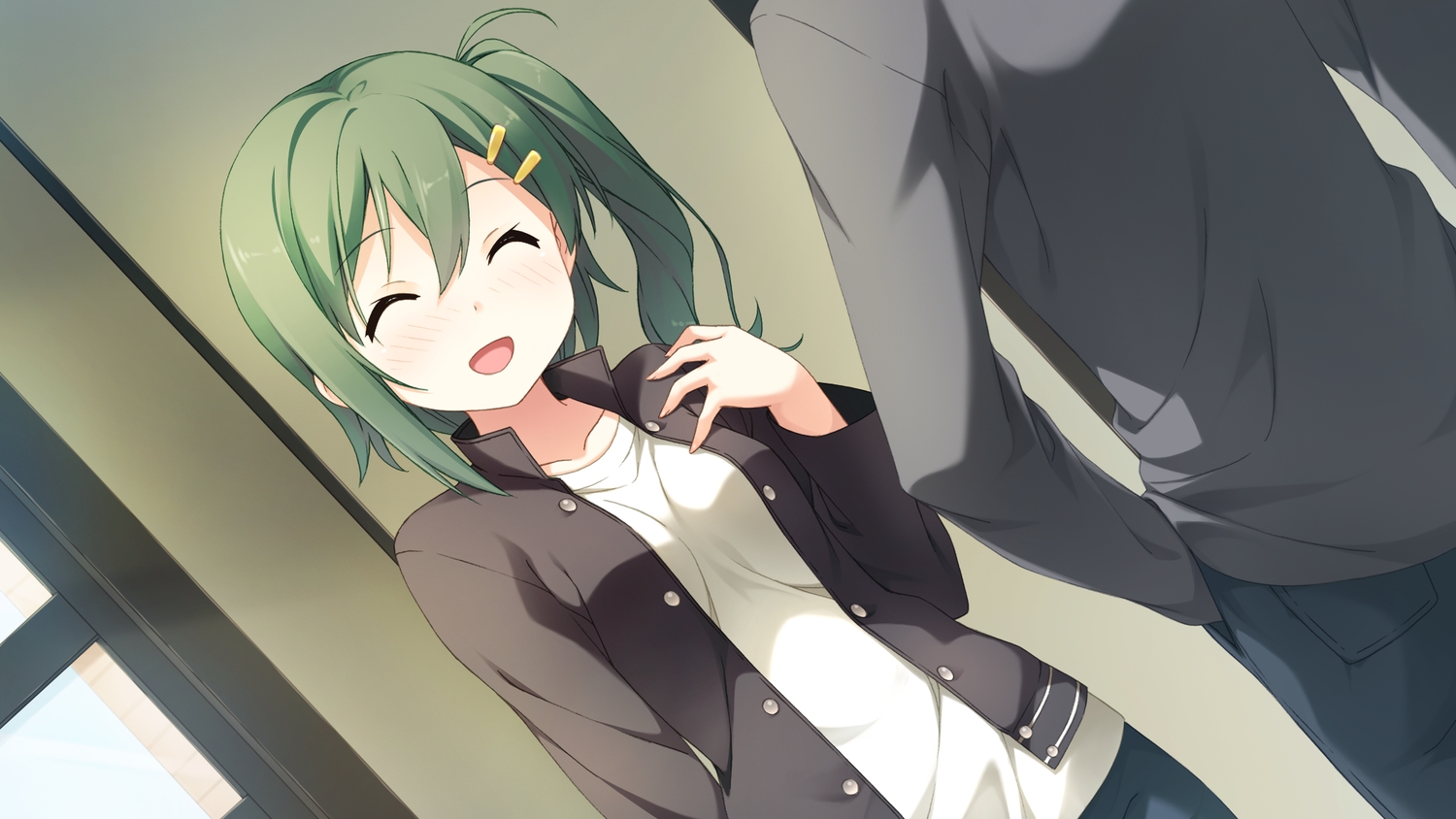 blush, cube, enomoto_kaho, game_cg, green_hair, kantoku, ponytail, your_diary