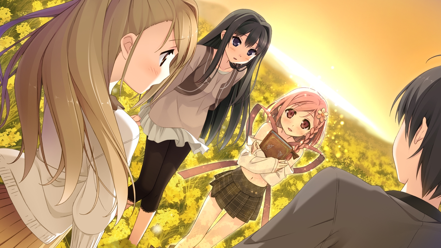 ayase_sayuki, black_hair, book, braids, brown_hair, cube, dress, game_cg