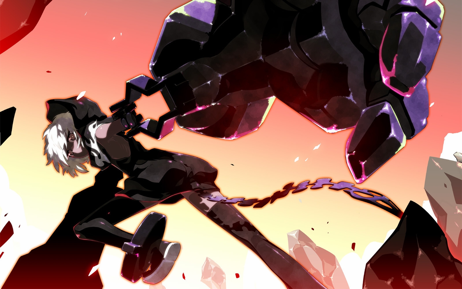 black_rock_shooter, chiba_tsuru, hood, jpeg_artifacts, koutari_yuu