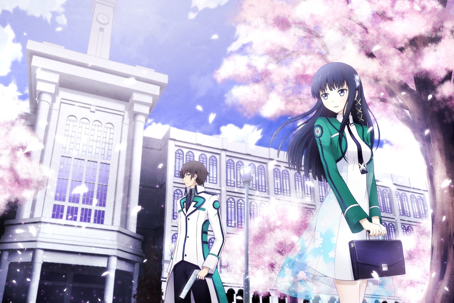 asakurashinji, cherry_blossoms, flowers, mahouka_koukou_no_rettousei, shiba_miyuki, shiba_tatsuya