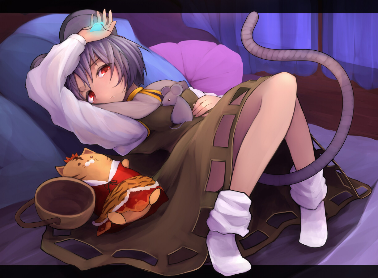 animal, animal_ears, bed, gray_hair, mouse, mousegirl, nazrin, red_eyes