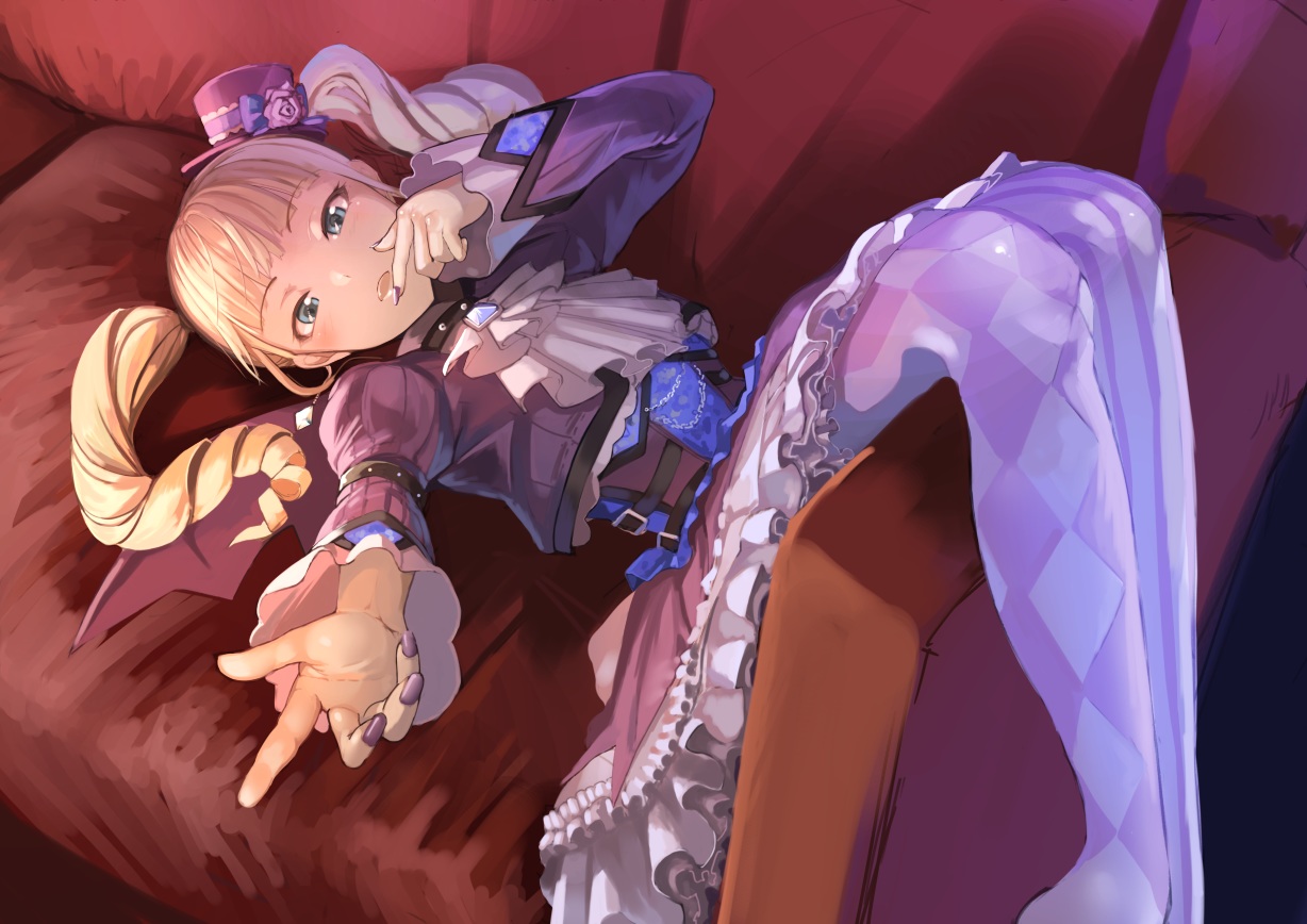 aikatsu!, blonde_hair, blue_eyes, dress, hat, koruse, lolita_fashion, long_hair, toudou_yurika, twintails