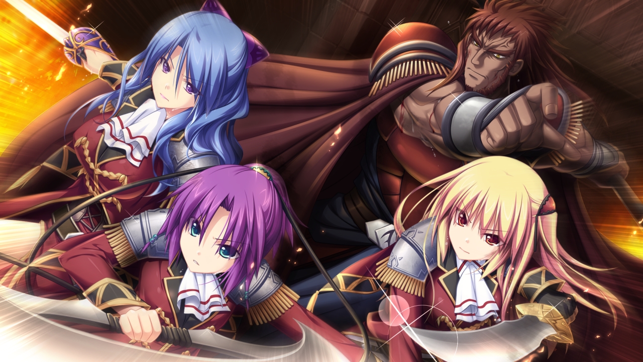 armor, blonde_hair, blue_eyes, blue_hair, eushully, game_cg, madou_koukaku, male