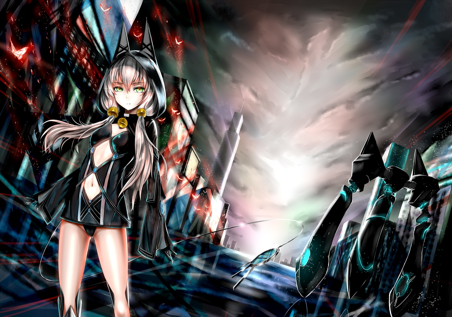 altina_orion, gray_hair, green_eyes, navel, panties, sen_no_kiseki, shijiu_(adamhutt), twintails