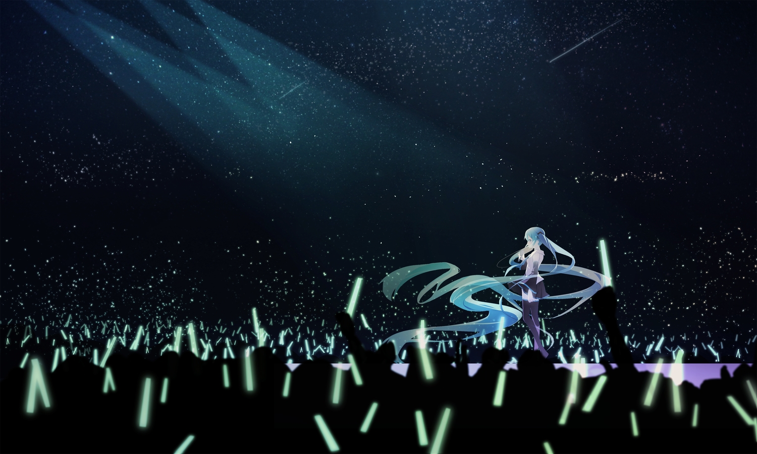 anna_(anna1997), aqua_hair, hatsune_miku, microphone, skirt, thighhighs, twintails, vocaloid