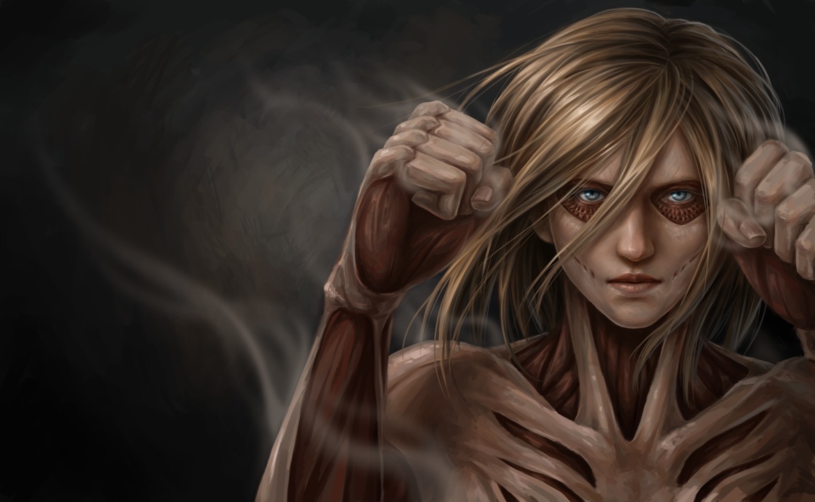 blonde_hair, blue_eyes, female_titan, jason_peng, realistic, shingeki_no_kyojin