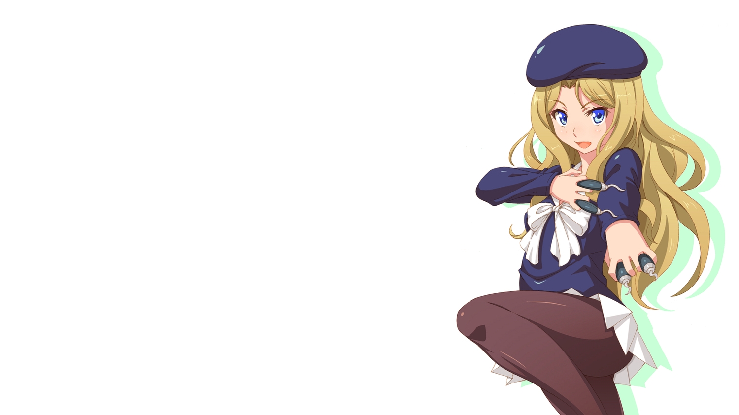 blonde_hair, blue_eyes, brownie, frenda_seivelun, hat, long_hair, pantyhose, ribbons