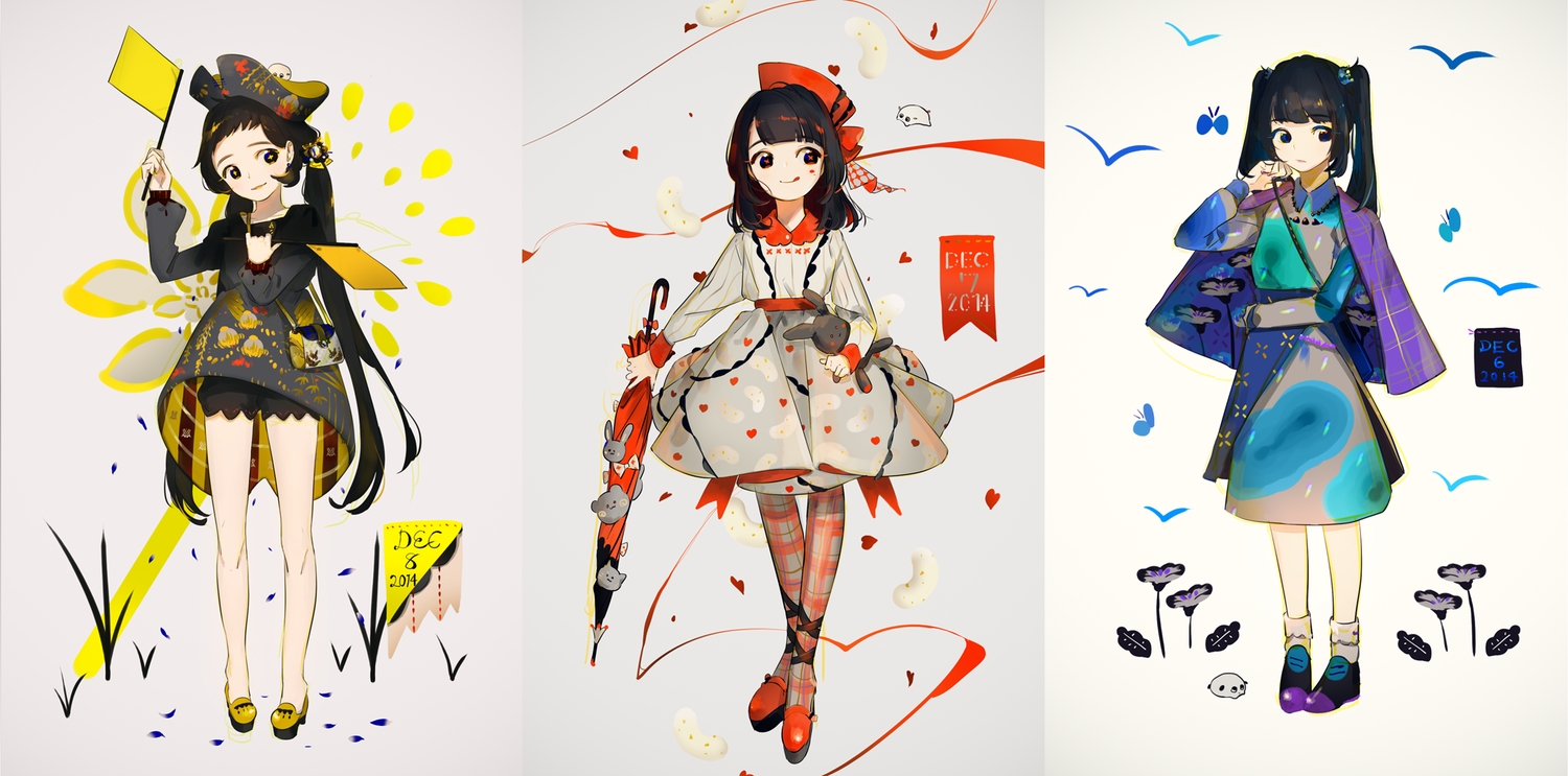 black_eyes, black_hair, bunny, dress, hat, long_hair, original, pantyhose